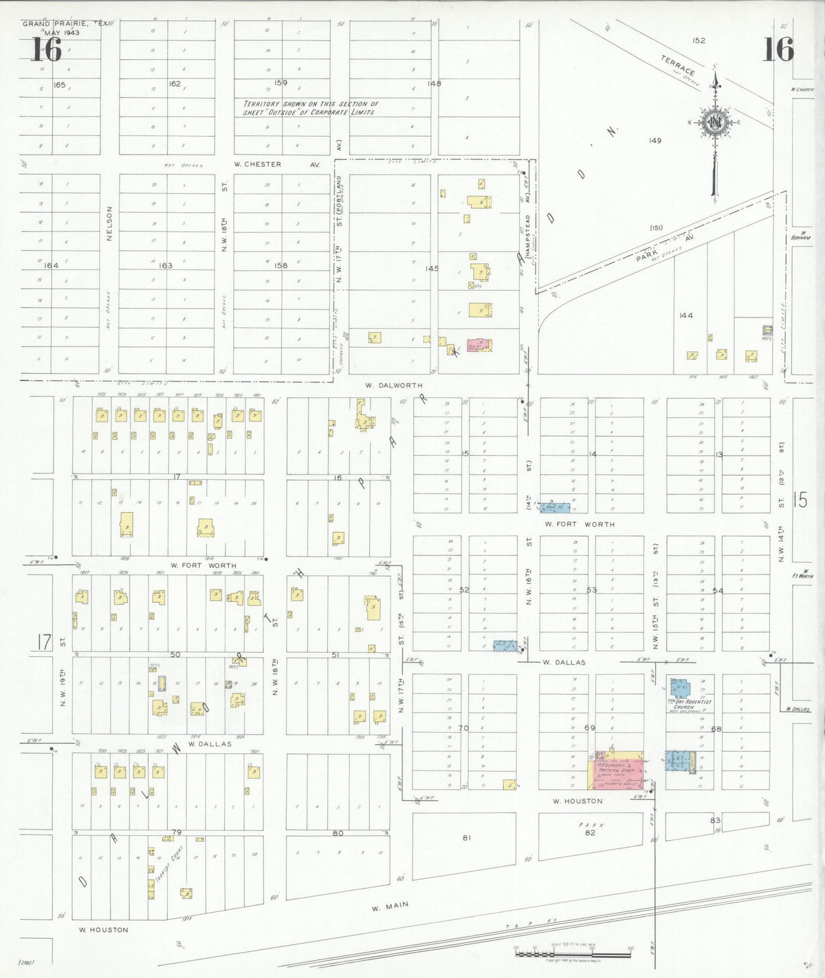 Sanborn Fire Insurance Map from Grand Prairie, Dallas County, Texas (1943), Sheet #0016 - Historic Sanborn Fire Insurance Map Print, vintage old map wall art, antique decor, genealogy gift, Texas Texas map