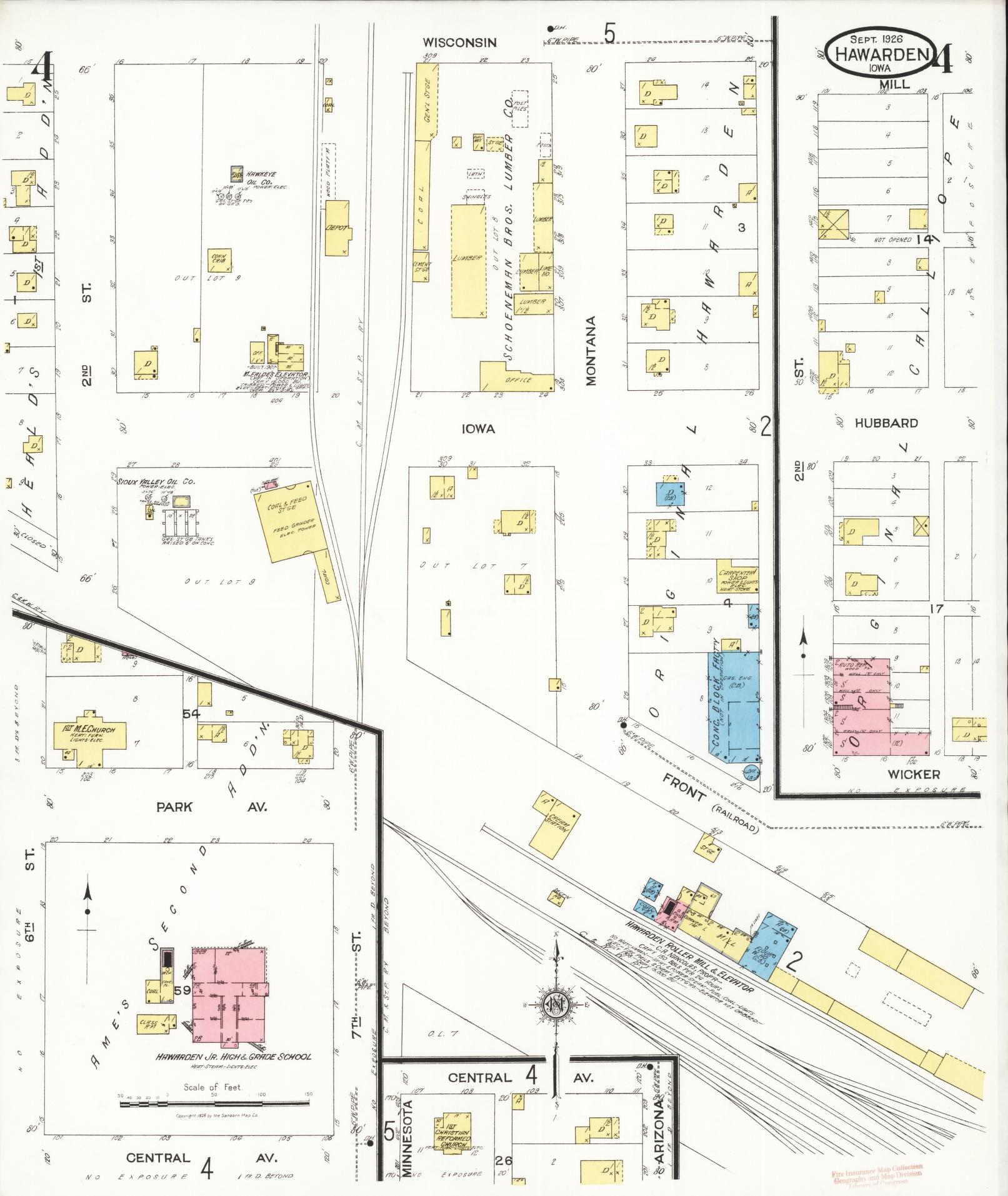 Sanborn Fire Insurance Map from Hawarden, Sioux County, Iowa (1924), Sheet #0004 - Historic Sanborn Fire Insurance Map Print, vintage old map wall art