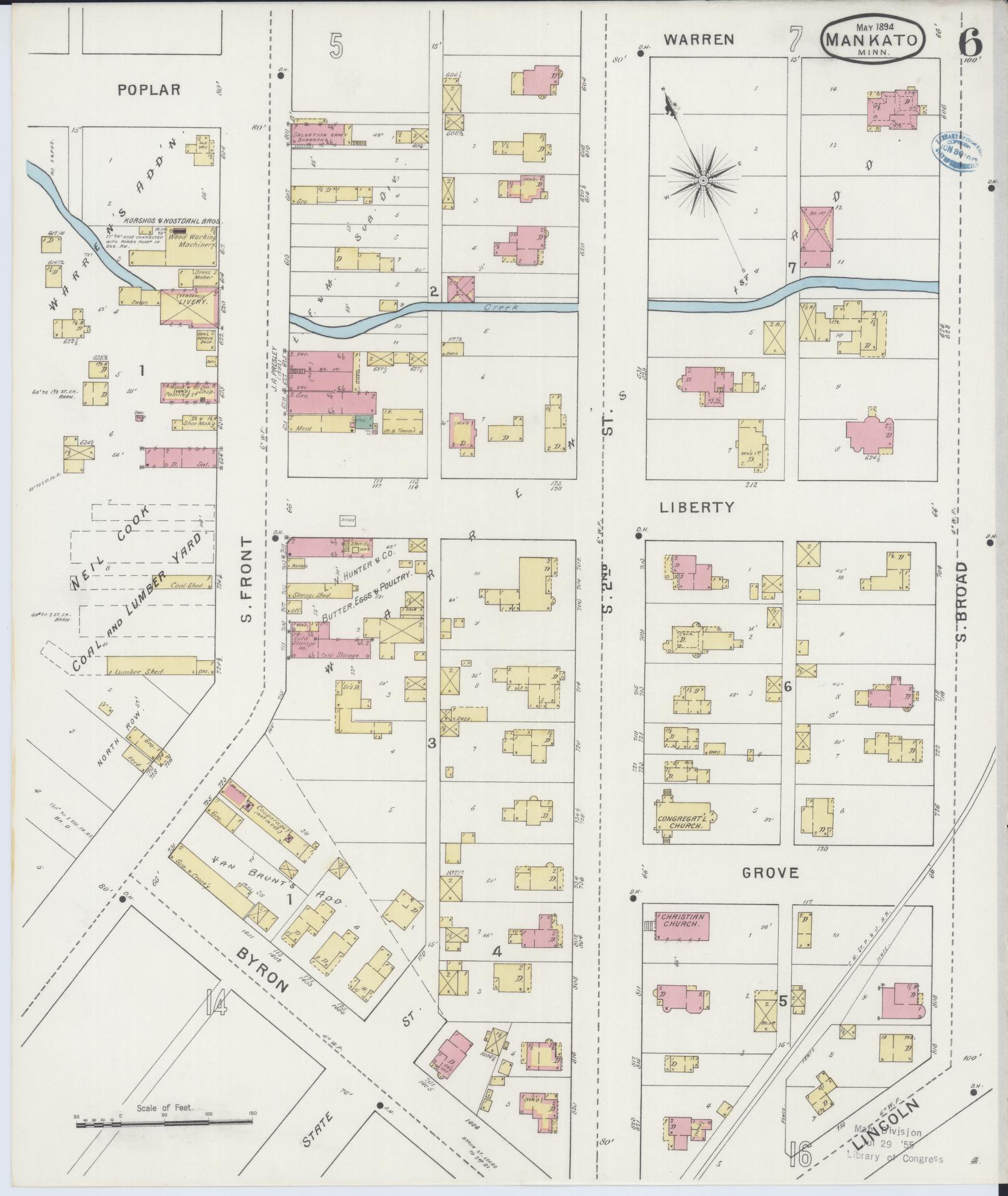 Sanborn Fire Insurance Map from Mankato, Blue Earth County, Minnesota (1894), Sheet #0006 - Complete Map Set gallery image, historic Sanborn map, vintage wall art, Minnesota Minnesota