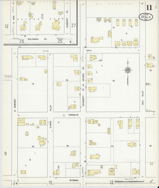 Sanborn Fire Insurance Map from Ocala, Marion County, Florida (1912), Sheet #0011 - Historic Sanborn Fire Insurance Map Print, vintage old map wall art, antique decor, genealogy gift, Florida Florida map