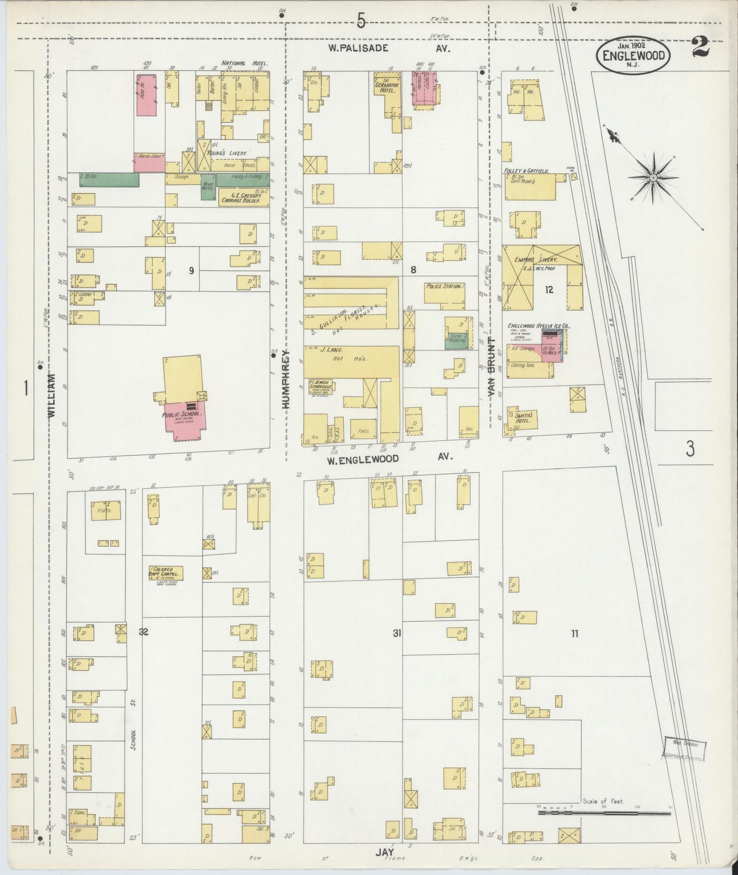 Sanborn Fire Insurance Map from Englewood, Bergen County, New Jersey (1902), Sheet #0002 - Complete Map Set gallery image, historic Sanborn map, vintage wall art, New Jersey New Jersey