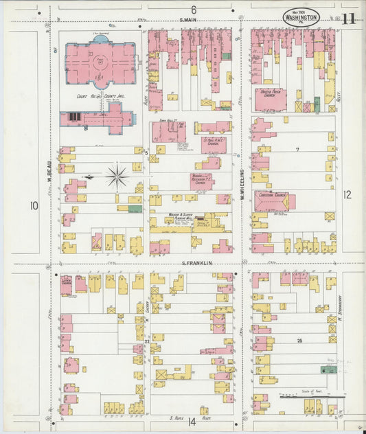 Sanborn Fire Insurance Map from Washington, Washington County, Pennsylvania (1900), Sheet #0011 - Historic Sanborn Fire Insurance Map Print, vintage old map wall art, antique decor, genealogy gift, Pennsylvania Pennsylvania map