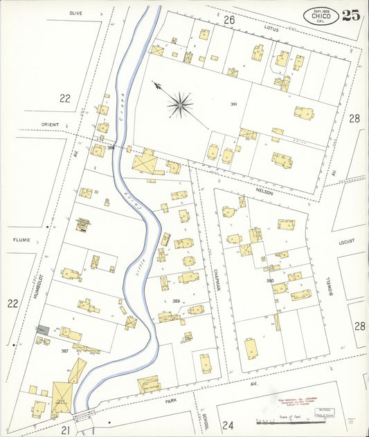 Sanborn Fire Insurance Map from Chico, Butte County, California (1909), Sheet #0025 - Historic Sanborn Fire Insurance Map Print, vintage old map wall art, antique decor, genealogy gift, California California map