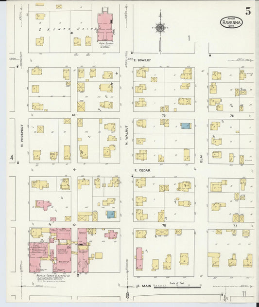 Sanborn Fire Insurance Map from Ravenna, Portage County, Ohio (1911), Sheet #0005 - Historic Sanborn Fire Insurance Map Print, vintage old map wall art, antique decor, genealogy gift, Ohio Ohio map