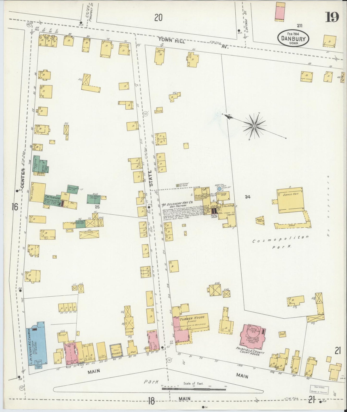 Sanborn Fire Insurance Map from Danbury, Fairfield County, Connecticut (1904), Sheet #0019 - Complete Map Set gallery image, historic Sanborn map, vintage wall art, Connecticut Connecticut