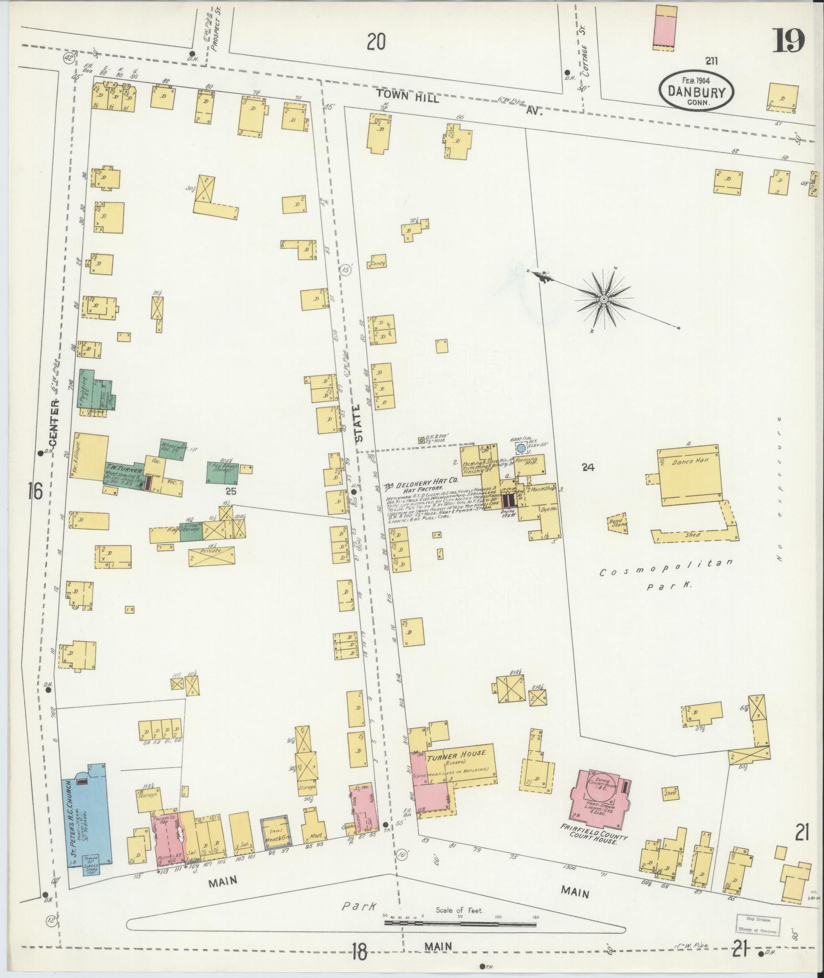 Sanborn Fire Insurance Map from Danbury, Fairfield County, Connecticut (1904), Sheet #0019 - Complete Map Set gallery image, historic Sanborn map, vintage wall art, Connecticut Connecticut
