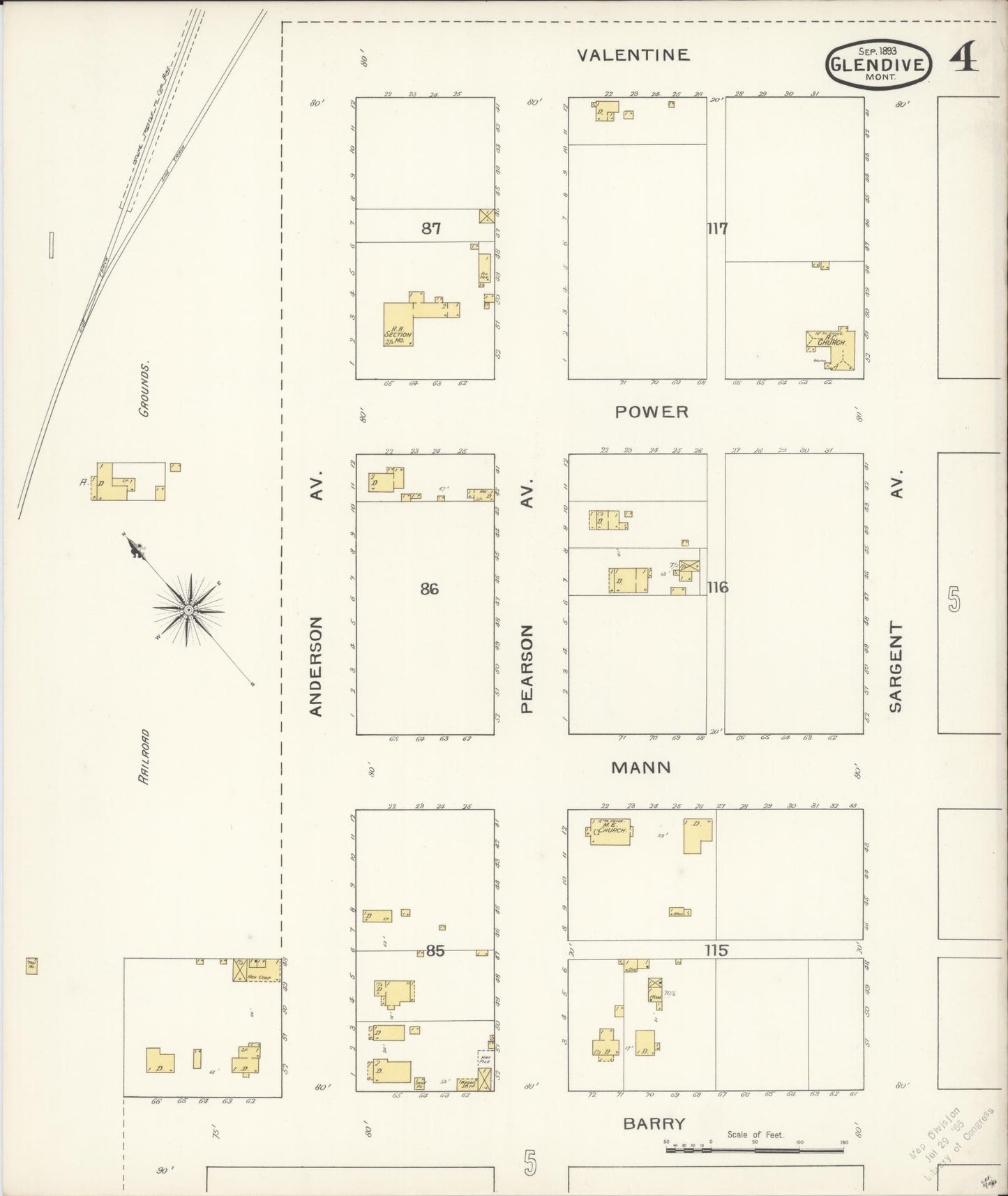 Sanborn Fire Insurance Map from Glendive, Dawson County, Montana (1893), Sheet #0004 - Historic Sanborn Fire Insurance Map Print, vintage old map wall art, antique decor, genealogy gift, Montana Montana map