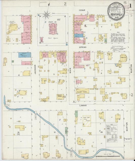 Sanborn Fire Insurance Map from Huntsville, Walker County, Texas (1896), Sheet #0001 - Historic Sanborn Fire Insurance Map Print, vintage old map wall art, antique decor, genealogy gift, Texas Texas map