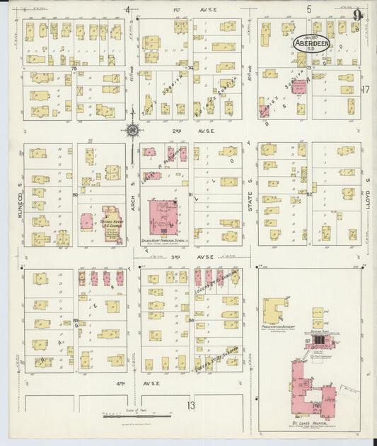 Sanborn Fire Insurance Map from Aberdeen, Brown County, South Dakota (1917), Sheet #0009 - Historic Sanborn Fire Insurance Map Print, vintage old map wall art, antique decor, genealogy gift, South Dakota South Dakota map