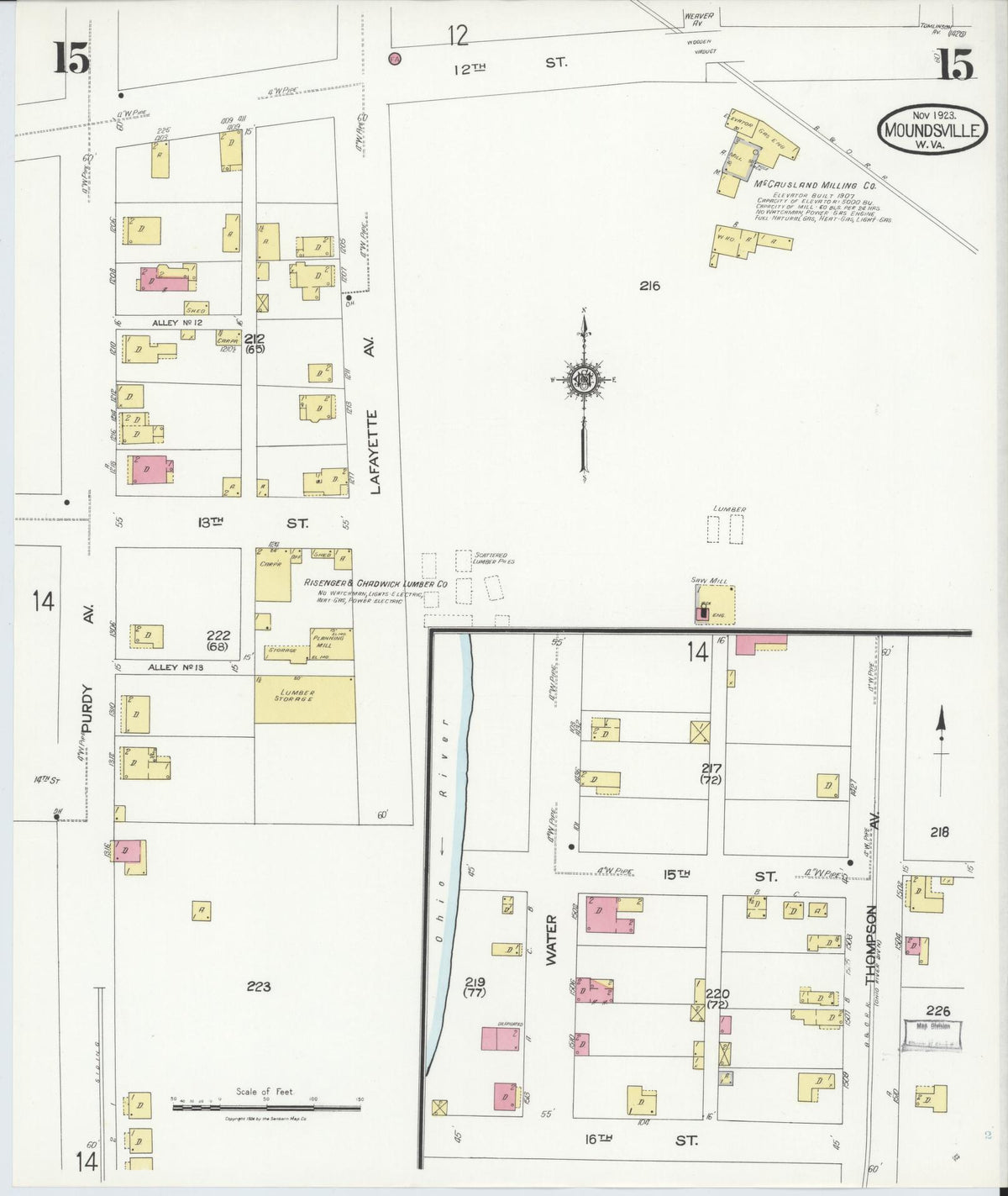 Sanborn Fire Insurance Map from Moundsville, Marshall County, West Virginia (1923), Sheet #0015 - Complete Map Set gallery image, historic Sanborn map, vintage wall art, West Virginia West Virginia