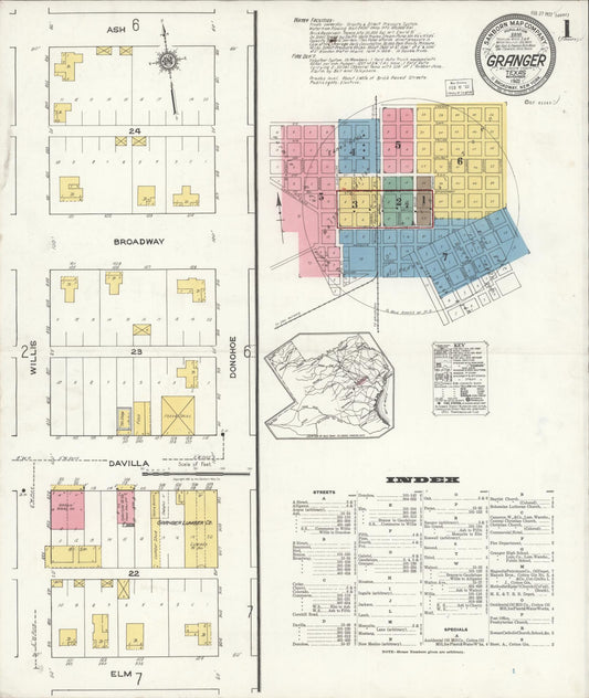 Sanborn Fire Insurance Map from Granger, Williamson County, Texas (1921), Sheet #0001 - Complete Map Set gallery image, historic Sanborn map, vintage wall art, Texas Texas