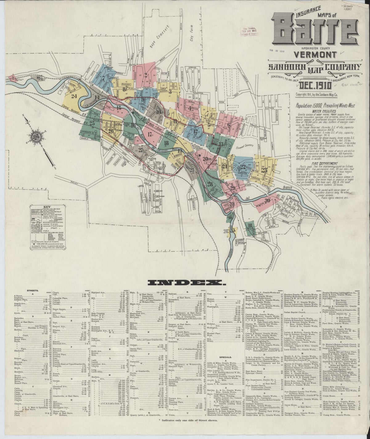 Sanborn Fire Insurance Map from Barre, Washington County, Vermont (1910), Sheet #0001 - Complete Map Set gallery image, historic Sanborn map, vintage wall art, Vermont Vermont