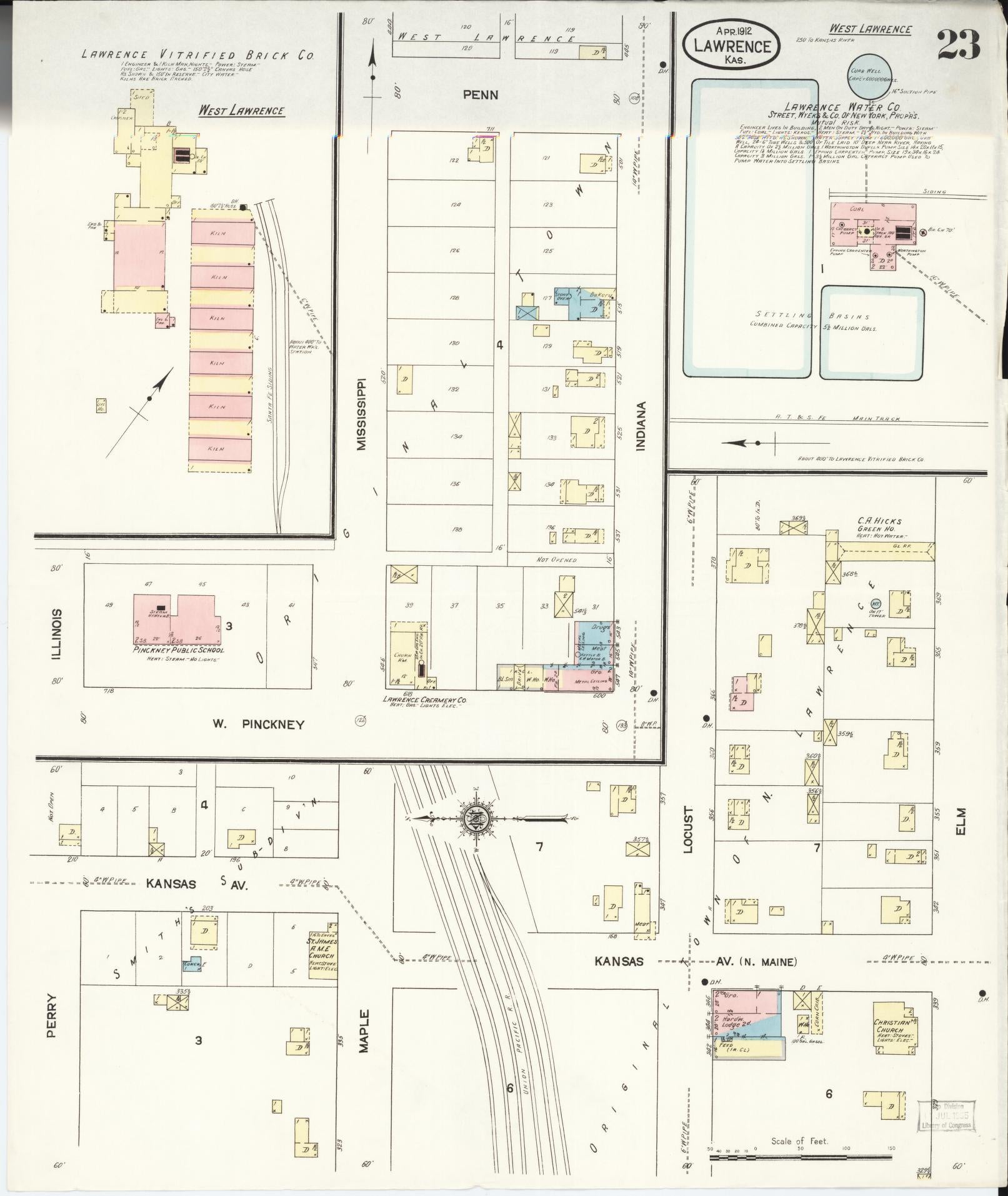 Sanborn Fire Insurance Map from Lawrence, Douglas County, Kansas (1912), Sheet #0023 - Historic Sanborn Fire Insurance Map Print, vintage old map wall art, antique decor, genealogy gift, Kansas Kansas map