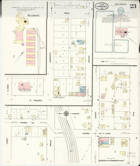 Sanborn Fire Insurance Map from Lawrence, Douglas County, Kansas (1912), Sheet #0023 - Historic Sanborn Fire Insurance Map Print, vintage old map wall art, antique decor, genealogy gift, Kansas Kansas map
