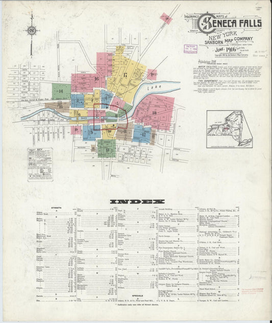 Sanborn Fire Insurance Map from Seneca Falls, Seneca County, New York (1916), Sheet #0001 - Complete Map Set gallery image, historic Sanborn map, vintage wall art, New York New York