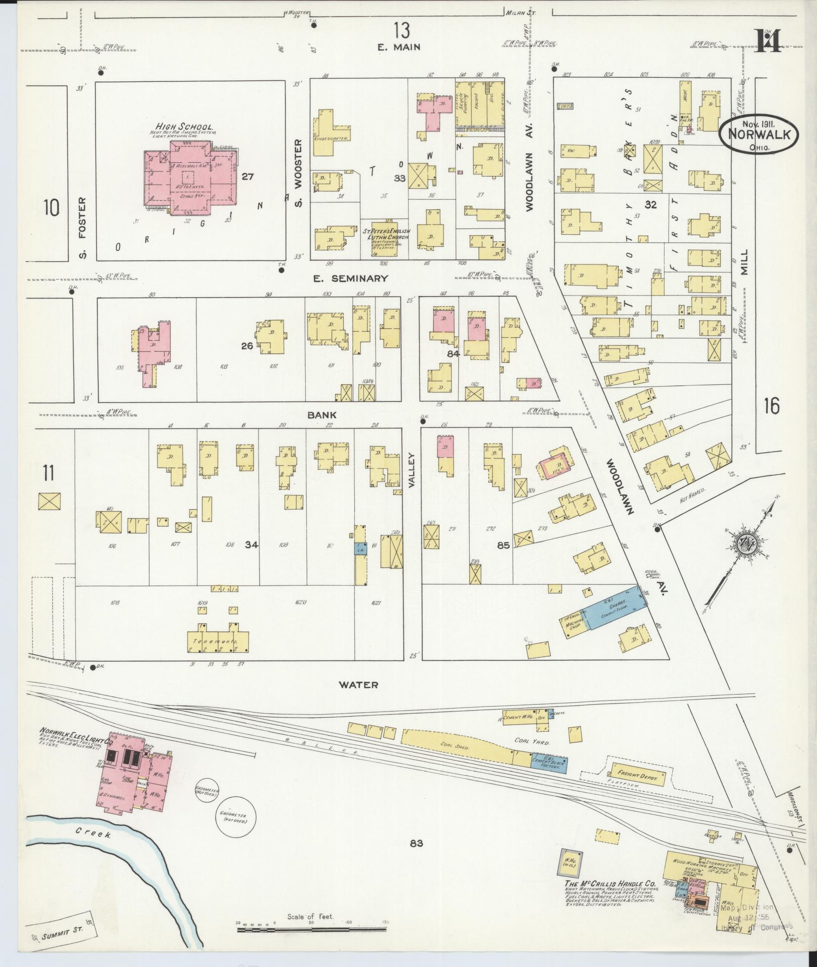 Sanborn Fire Insurance Map from Norwalk, Huron County, Ohio (1911), Sheet #0014 - Complete Map Set gallery image, historic Sanborn map, vintage wall art, Ohio Ohio