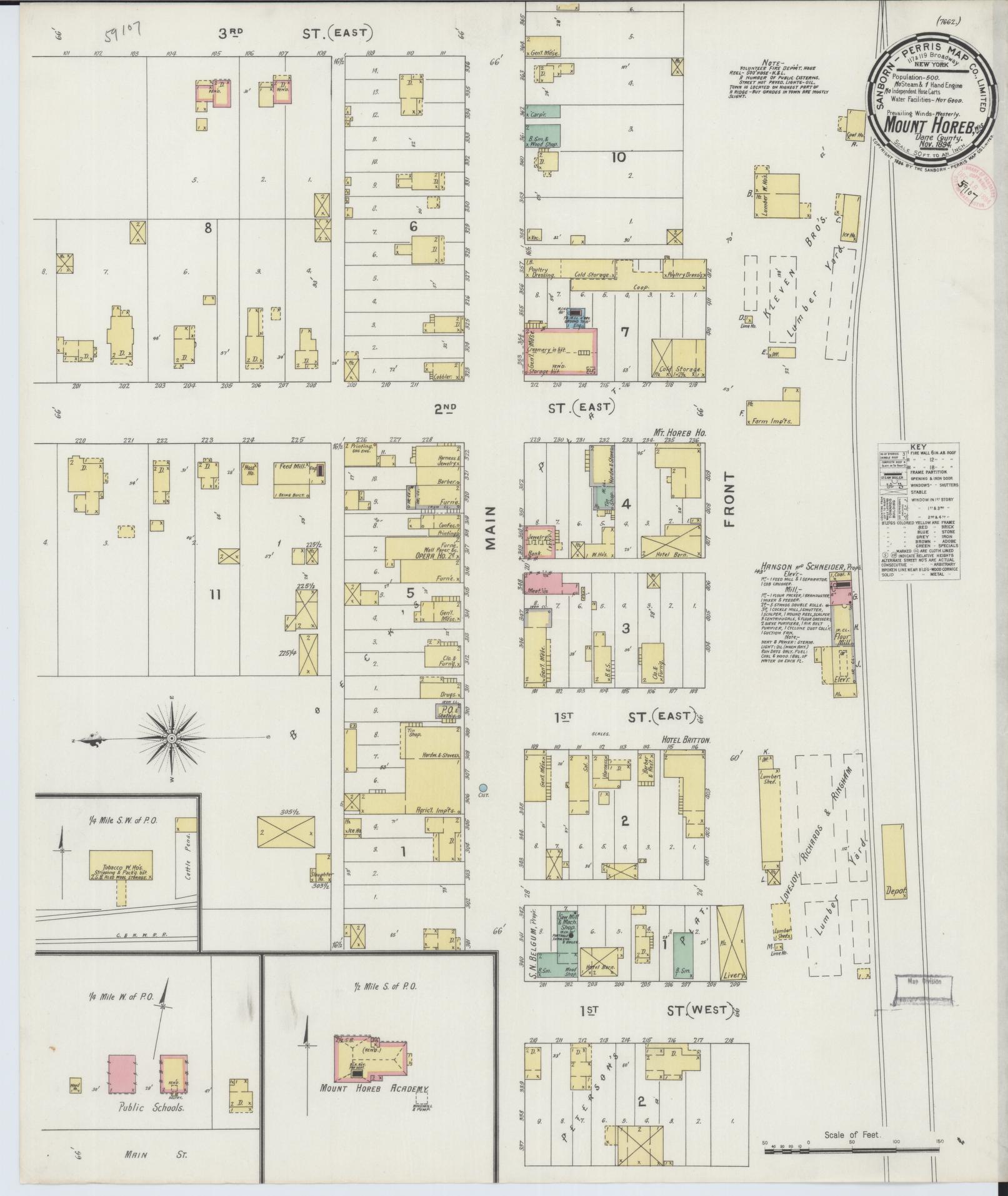Sanborn Fire Insurance Map from Mount Horeb, Dane County, Wisconsin (1894), Sheet #0001 - Historic Sanborn Fire Insurance Map Print, vintage old map wall art, antique decor, genealogy gift, Wisconsin Wisconsin map