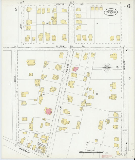 Sanborn Fire Insurance Map from Peekskill, Westchester County, New York (1900), Sheet #0006 - Historic Sanborn Fire Insurance Map Print, vintage old map wall art, antique decor, genealogy gift, New York New York map