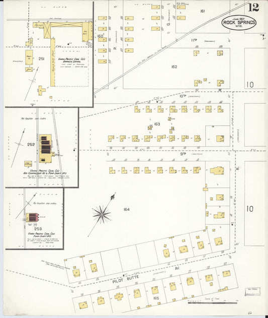 Sanborn Fire Insurance Map from Rock Springs, Sweetwater County, Wyoming (1907), Sheet #0012 - Historic Sanborn Fire Insurance Map Print, vintage old map wall art, antique decor, genealogy gift, Wyoming Wyoming map