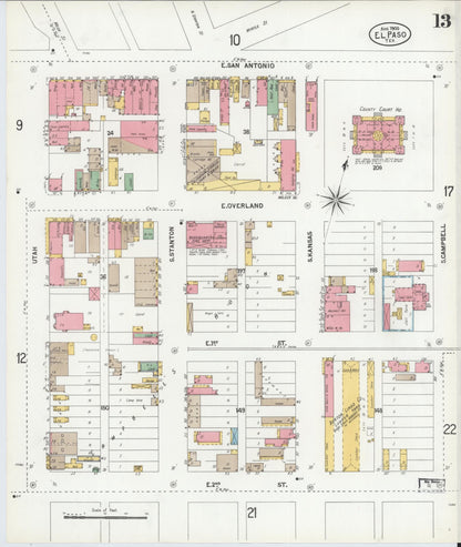 Sanborn Fire Insurance Map from El Paso, El Paso County, Texas (1900), Sheet #0013 - Historic Sanborn Fire Insurance Map Print, vintage old map wall art, antique decor, genealogy gift, Texas Texas map