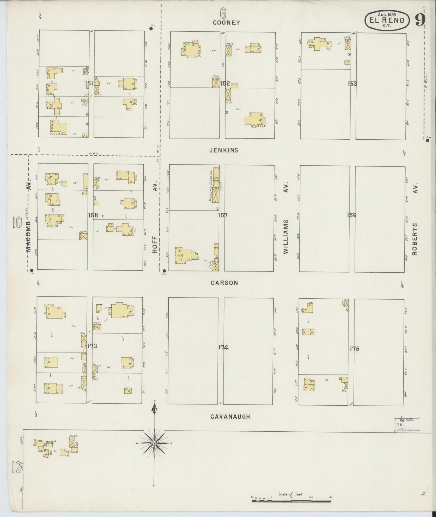 Sanborn Fire Insurance Map from El Reno, Canadian County, Oklahoma (1895), Sheet #0009 - Complete Map Set gallery image, historic Sanborn map, vintage wall art, Oklahoma Oklahoma