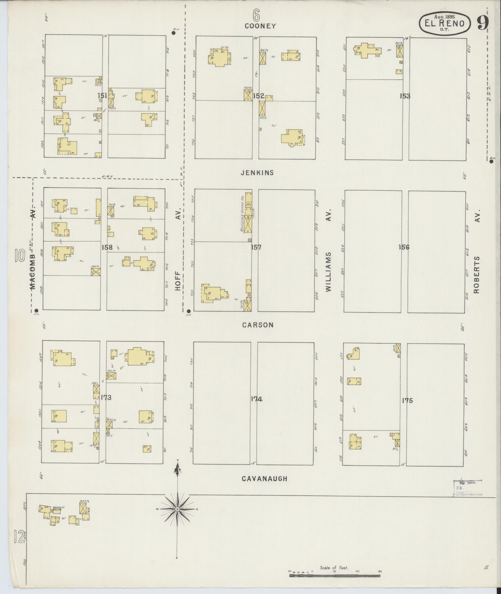 Sanborn Fire Insurance Map from El Reno, Canadian County, Oklahoma (1895), Sheet #0009 - Complete Map Set gallery image, historic Sanborn map, vintage wall art, Oklahoma Oklahoma