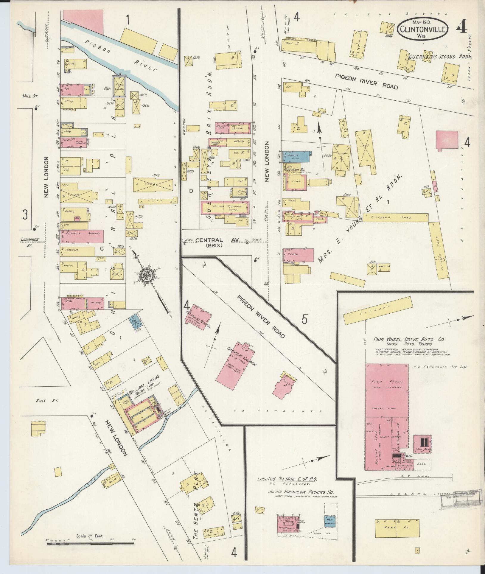 Sanborn Fire Insurance Map from Clintonville, Waupaca County, Wisconsin (1913), Sheet #0004 - Complete Map Set gallery image, historic Sanborn map, vintage wall art, Wisconsin Wisconsin