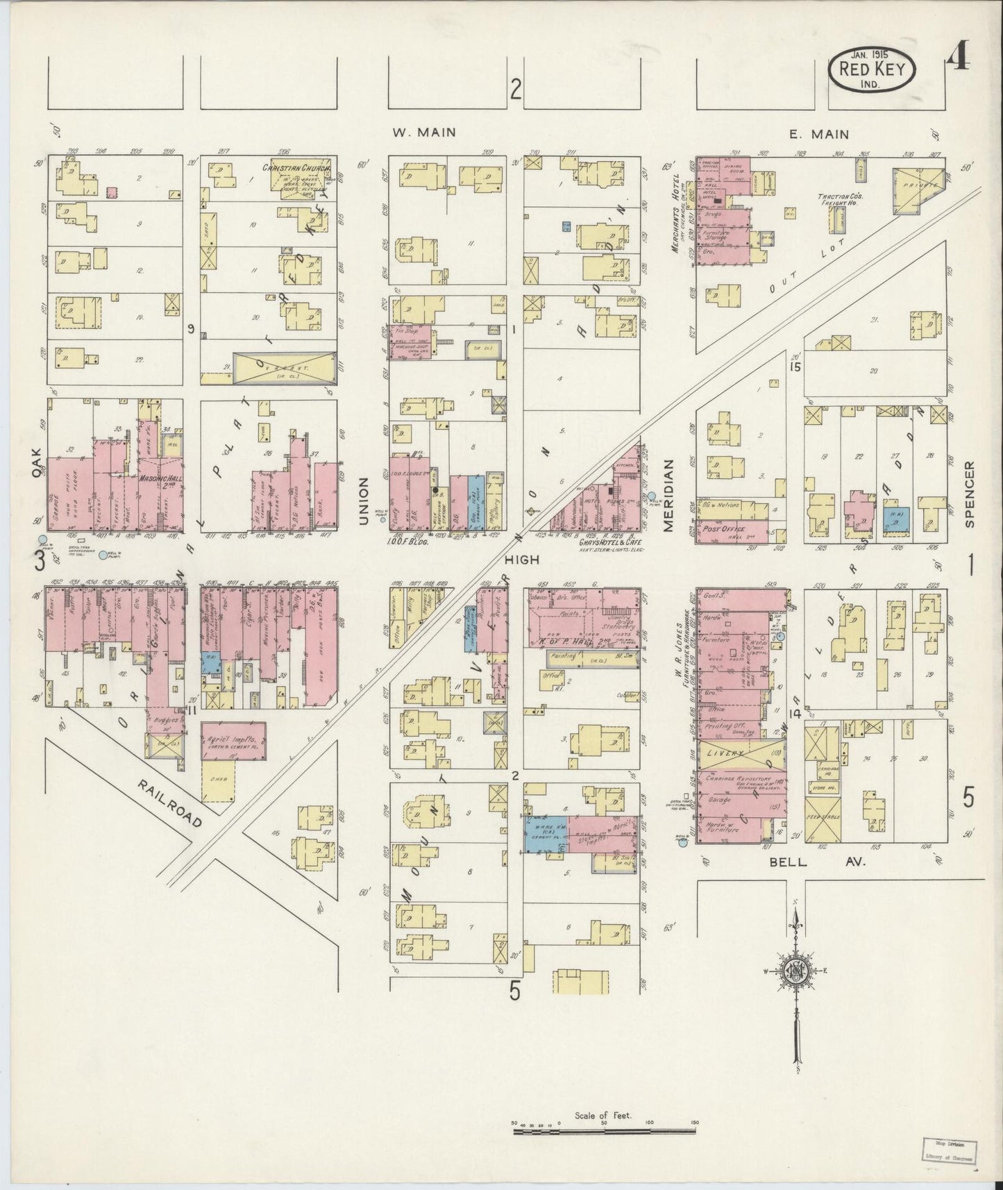Sanborn Fire Insurance Map from Redkey, Jay County, Indiana (1915), Sheet #0004 - Complete Map Set gallery image, historic Sanborn map, vintage wall art, Indiana Indiana