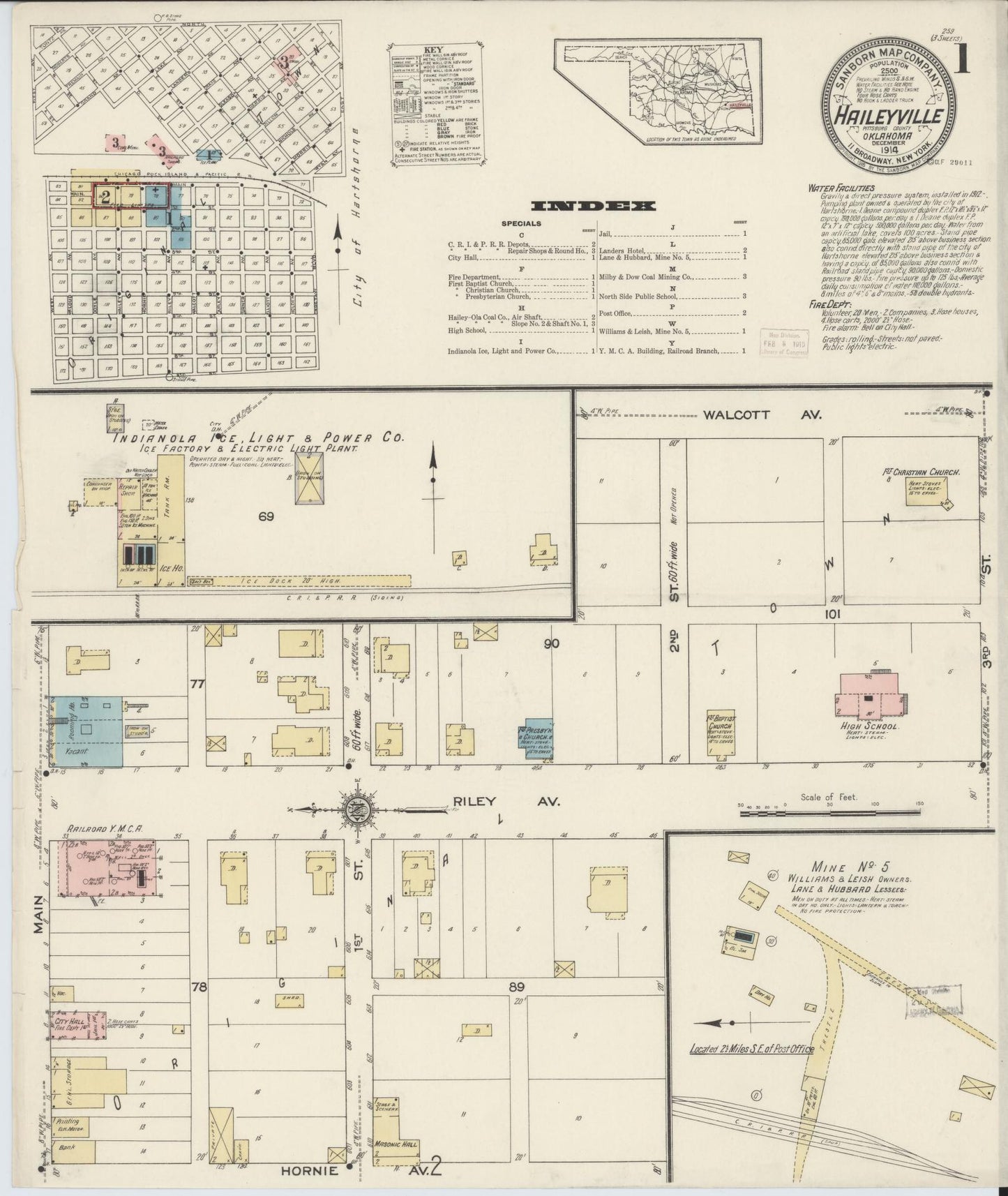 Sanborn Fire Insurance Map from Hailyville, Pittsburg County, Oklahoma (1914), Sheet #0001 - Historic Sanborn Fire Insurance Map Print, vintage old map wall art, antique decor, genealogy gift, Oklahoma Oklahoma map