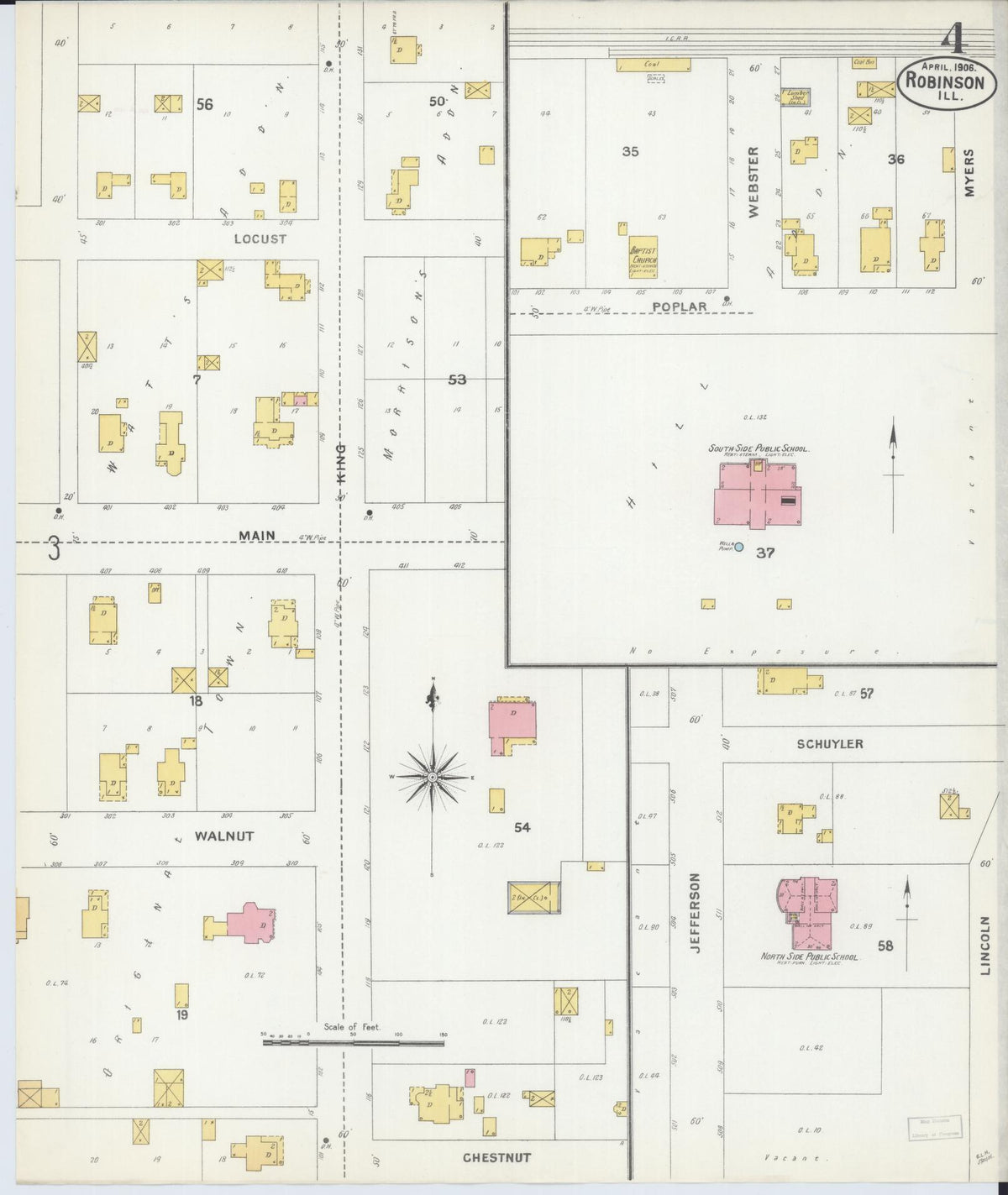 Sanborn Fire Insurance Map from Robinson, Crawford County, Illinois (1906), Sheet #0004 - Historic Sanborn Fire Insurance Map Print, vintage old map wall art, antique decor, genealogy gift, Illinois Illinois map