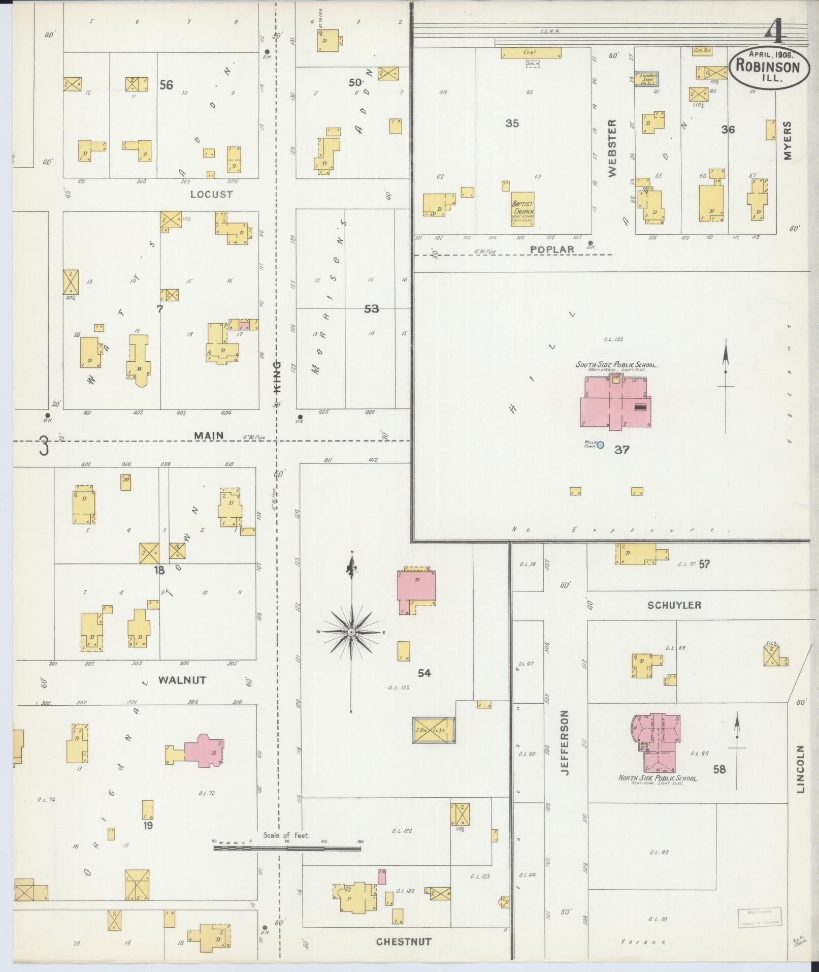 Sanborn Fire Insurance Map from Robinson, Crawford County, Illinois (1906), Sheet #0004 - Historic Sanborn Fire Insurance Map Print, vintage old map wall art, antique decor, genealogy gift, Illinois Illinois map