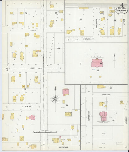 Sanborn Fire Insurance Map from Robinson, Crawford County, Illinois (1906), Sheet #0004 - Historic Sanborn Fire Insurance Map Print, vintage old map wall art, antique decor, genealogy gift, Illinois Illinois map