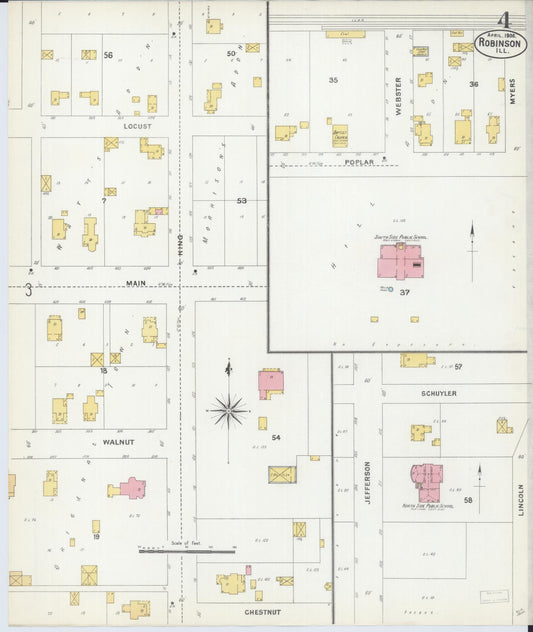 Sanborn Fire Insurance Map from Robinson, Crawford County, Illinois (1906), Sheet #0004 - Historic Sanborn Fire Insurance Map Print, vintage old map wall art, antique decor, genealogy gift, Illinois Illinois map