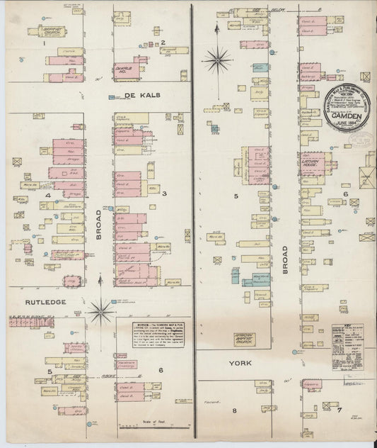 Sanborn Fire Insurance Map from Camden, Kershaw County, South Carolina (1884), Sheet #0001 - Historic Sanborn Fire Insurance Map Print, vintage old map wall art, antique decor, genealogy gift, South Carolina South Carolina map