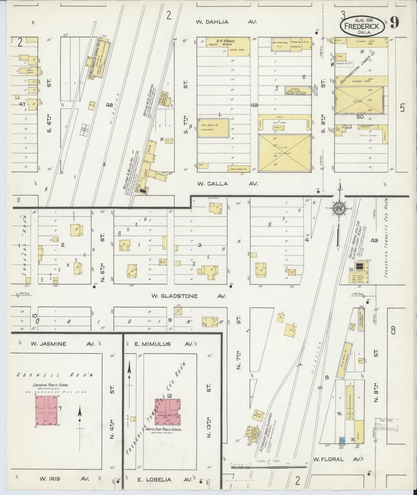 Sanborn Fire Insurance Map from Frederick, Tillman County, Oklahoma (1916), Sheet #0009 - Complete Map Set gallery image, historic Sanborn map, vintage wall art, Oklahoma Oklahoma