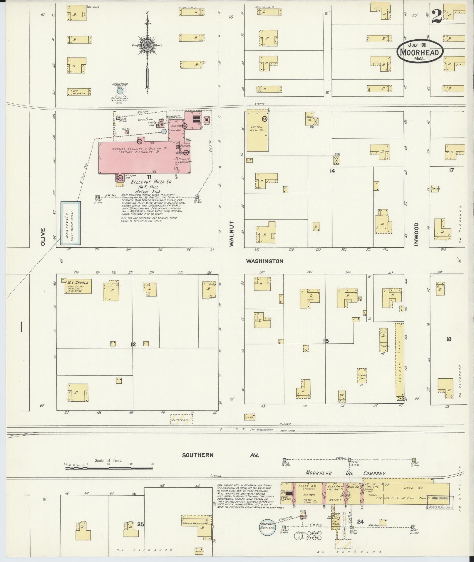 Sanborn Fire Insurance Map from Moorhead, Sunflower County, Mississippi (1911), Sheet #0002 - Historic Sanborn Fire Insurance Map Print, vintage old map wall art, antique decor, genealogy gift, Mississippi Mississippi map