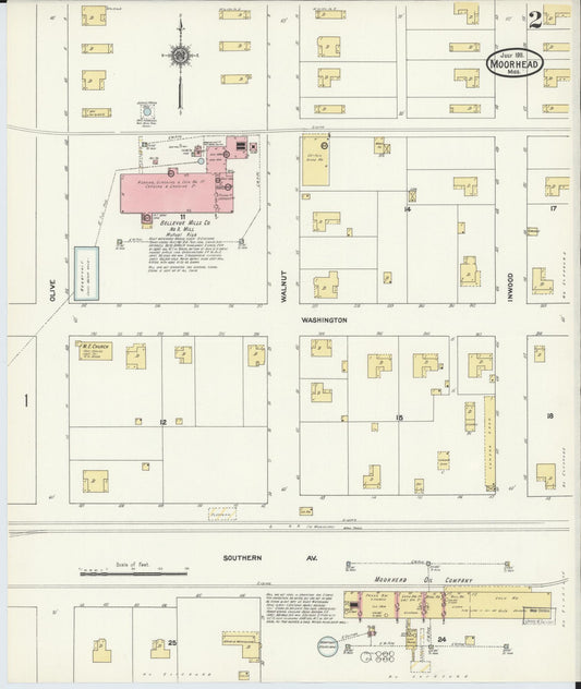 Sanborn Fire Insurance Map from Moorhead, Sunflower County, Mississippi (1911), Sheet #0002 - Historic Sanborn Fire Insurance Map Print, vintage old map wall art, antique decor, genealogy gift, Mississippi Mississippi map
