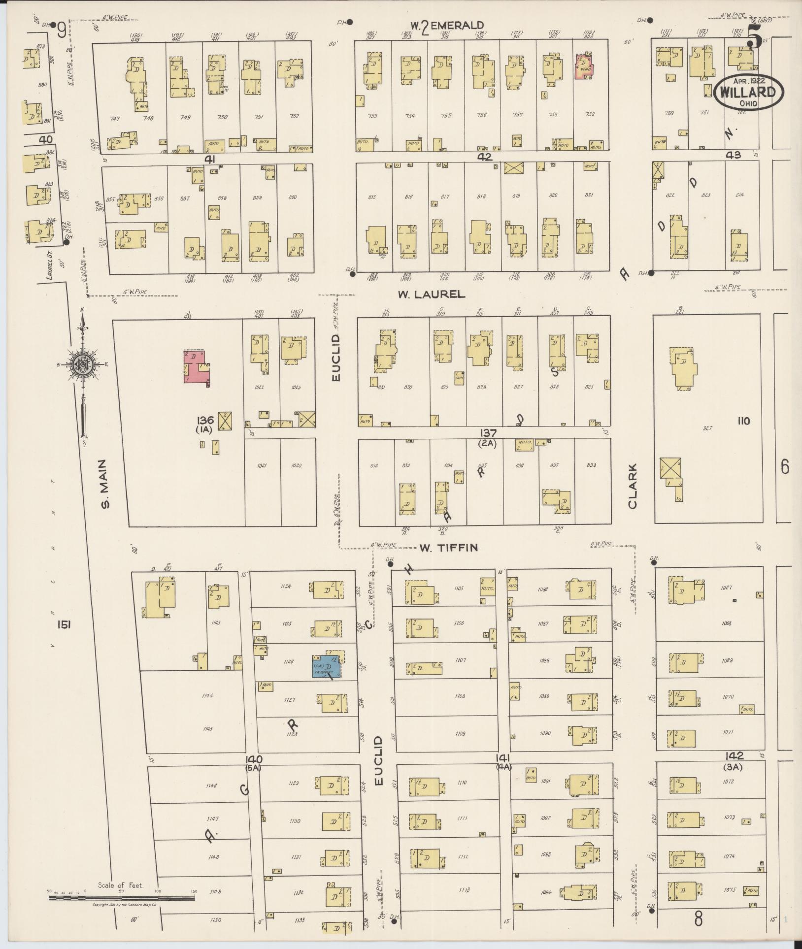 Sanborn Fire Insurance Map from Willard, Huron County, Ohio (1922), Sheet #0005 - Historic Sanborn Fire Insurance Map Print, vintage old map wall art, antique decor, genealogy gift, Ohio Ohio map