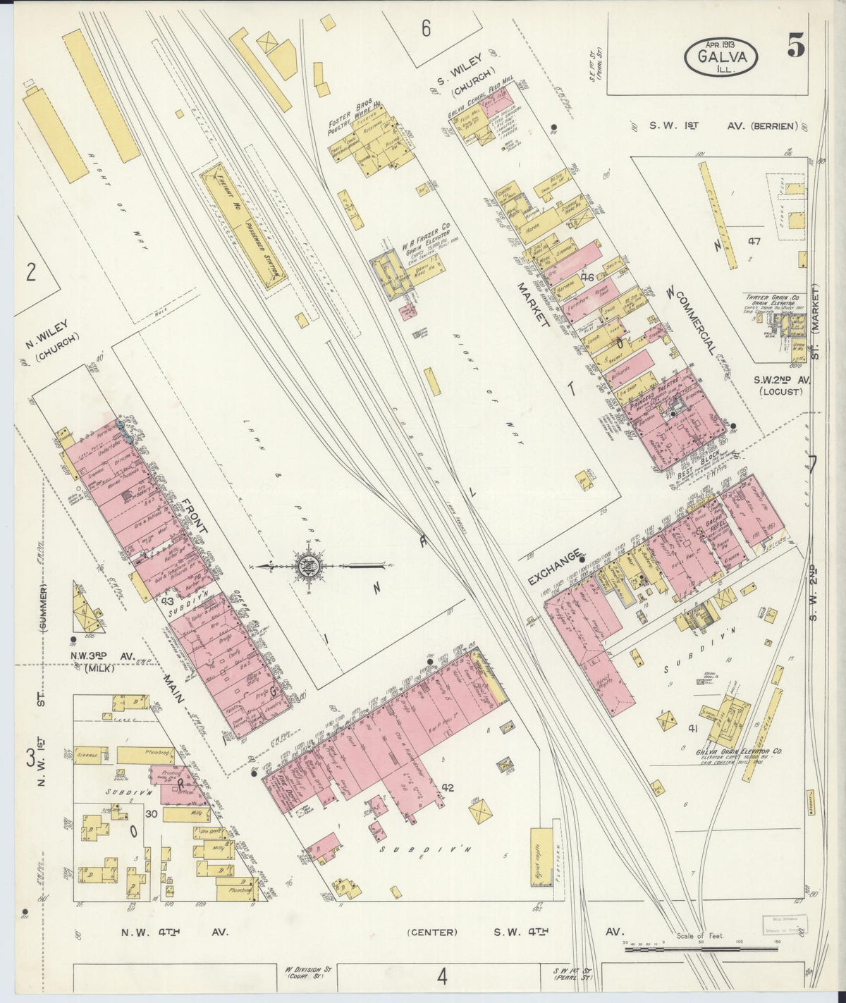 Sanborn Fire Insurance Map from Galva, Henry County, Illinois (1913), Sheet #0005 - Complete Map Set gallery image, historic Sanborn map, vintage wall art, Illinois Illinois