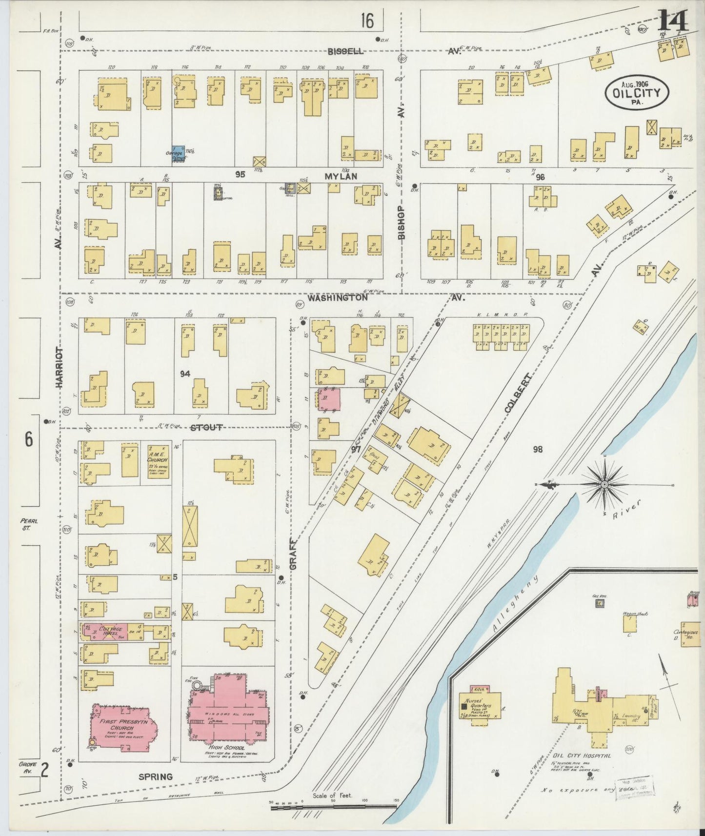 Sanborn Fire Insurance Map from Oil City, Venango County, Pennsylvania (1906), Sheet #0014 - Complete Map Set gallery image, historic Sanborn map, vintage wall art, Pennsylvania Pennsylvania