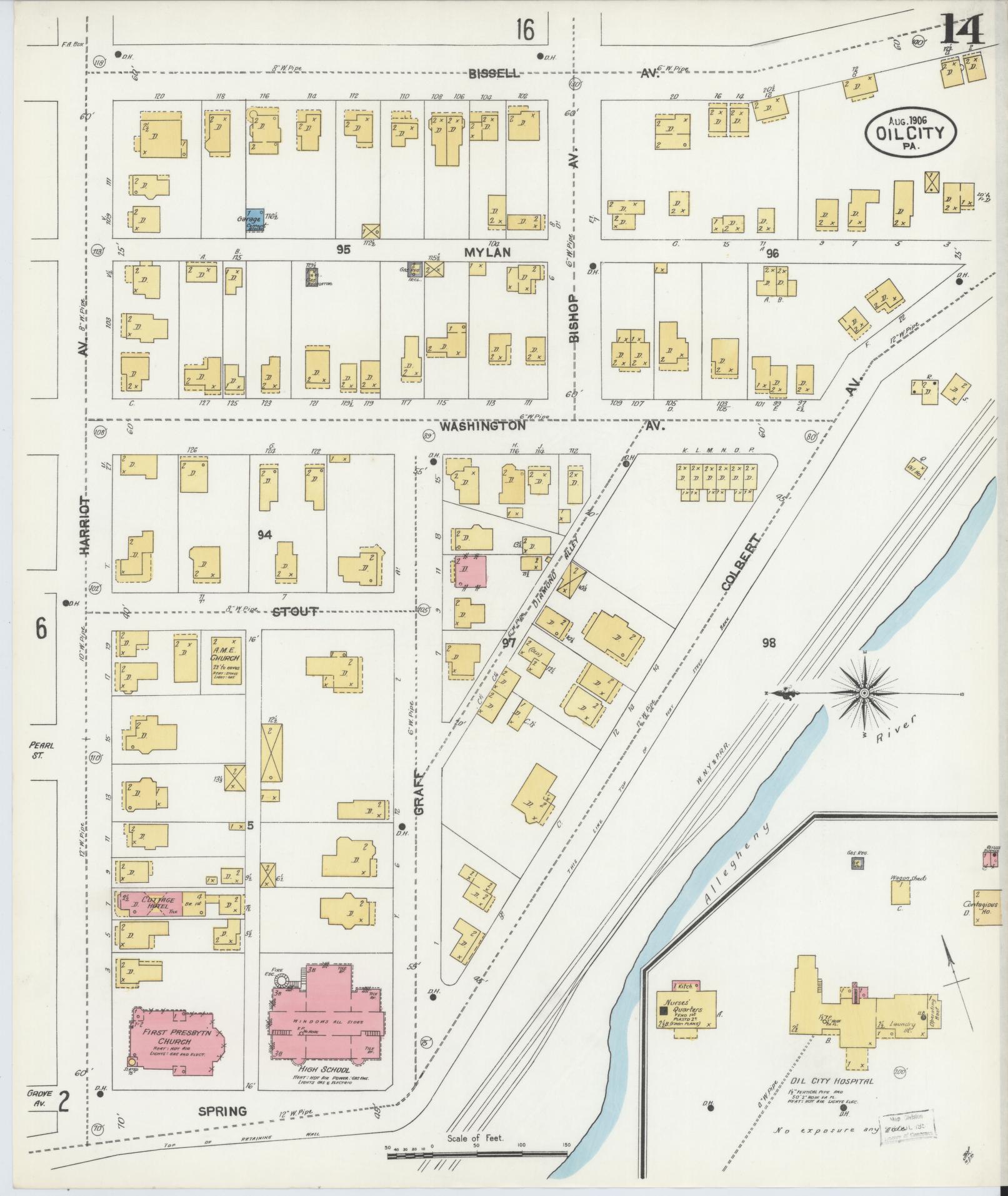 Sanborn Fire Insurance Map from Oil City, Venango County, Pennsylvania (1906), Sheet #0014 - Complete Map Set gallery image, historic Sanborn map, vintage wall art, Pennsylvania Pennsylvania