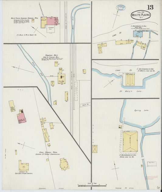 Sanborn Fire Insurance Map from White Plains, Westchester County, New York (1894), Sheet #0013 - Historic Sanborn Fire Insurance Map Print, vintage old map wall art, antique decor, genealogy gift, New York New York map