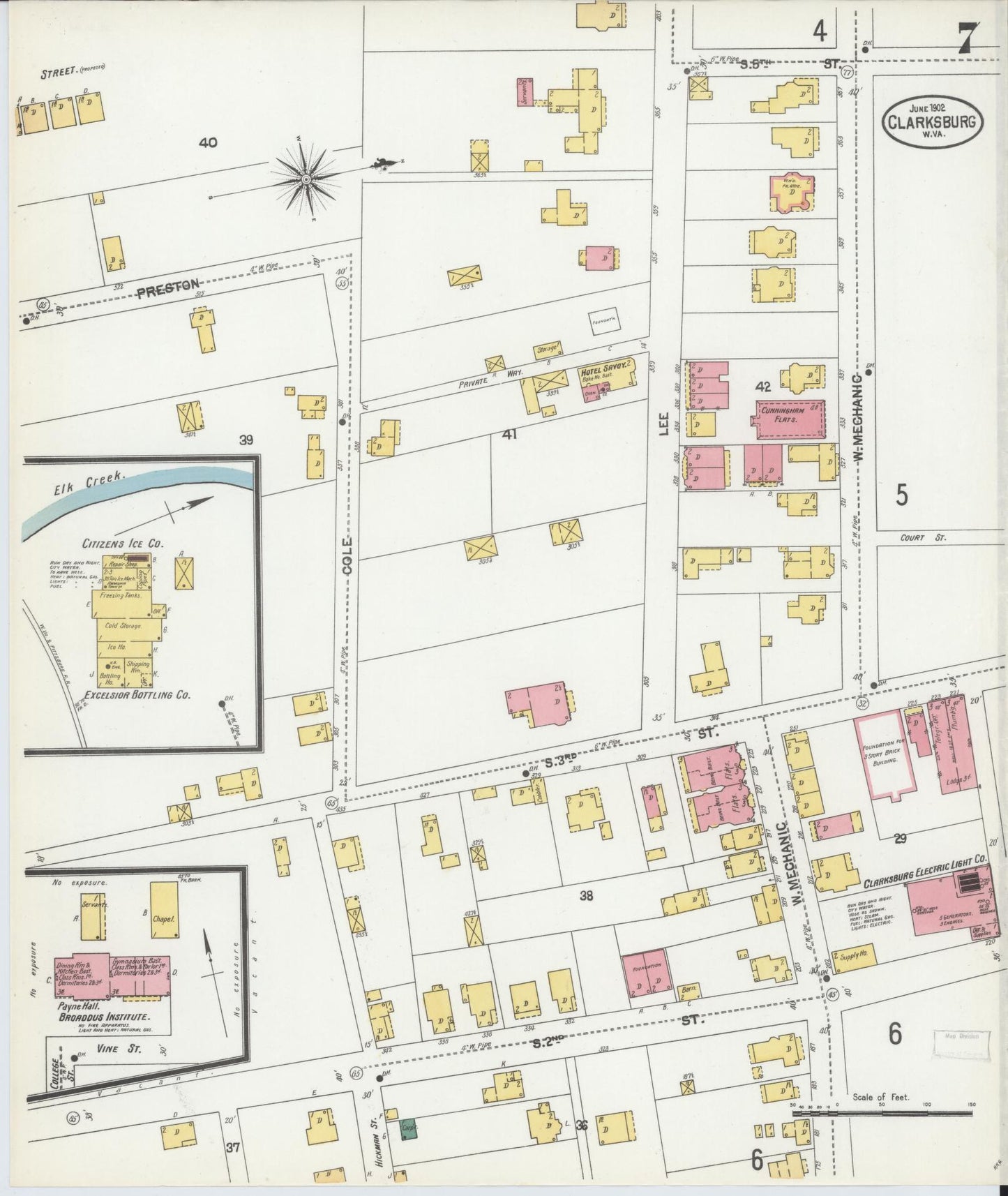 Sanborn Fire Insurance Map from Clarksburg, Harrison County, West Virginia (1902), Sheet #0007 - Historic Sanborn Fire Insurance Map Print, vintage old map wall art, antique decor, genealogy gift, West Virginia West Virginia map