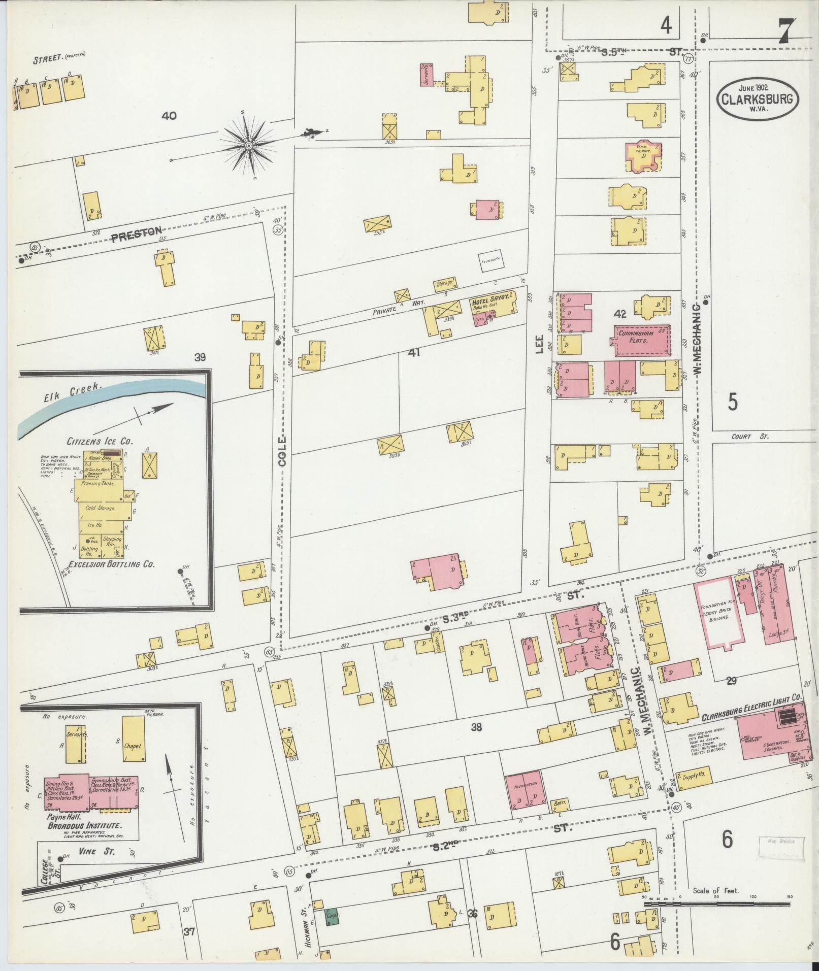 Sanborn Fire Insurance Map from Clarksburg, Harrison County, West Virginia (1902), Sheet #0007 - Historic Sanborn Fire Insurance Map Print, vintage old map wall art, antique decor, genealogy gift, West Virginia West Virginia map