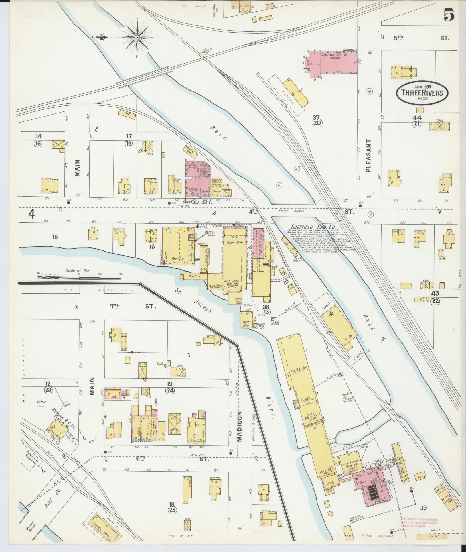 Sanborn Fire Insurance Map from Three Rivers, Saint Joseph County, Michigan (1899), Sheet #0005 - Complete Map Set gallery image, historic Sanborn map, vintage wall art, Michigan Michigan