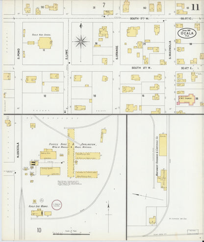 Sanborn Fire Insurance Map from Ocala, Marion County, Florida (1901), Sheet #0011 - Complete Map Set gallery image, historic Sanborn map, vintage wall art, Florida Florida