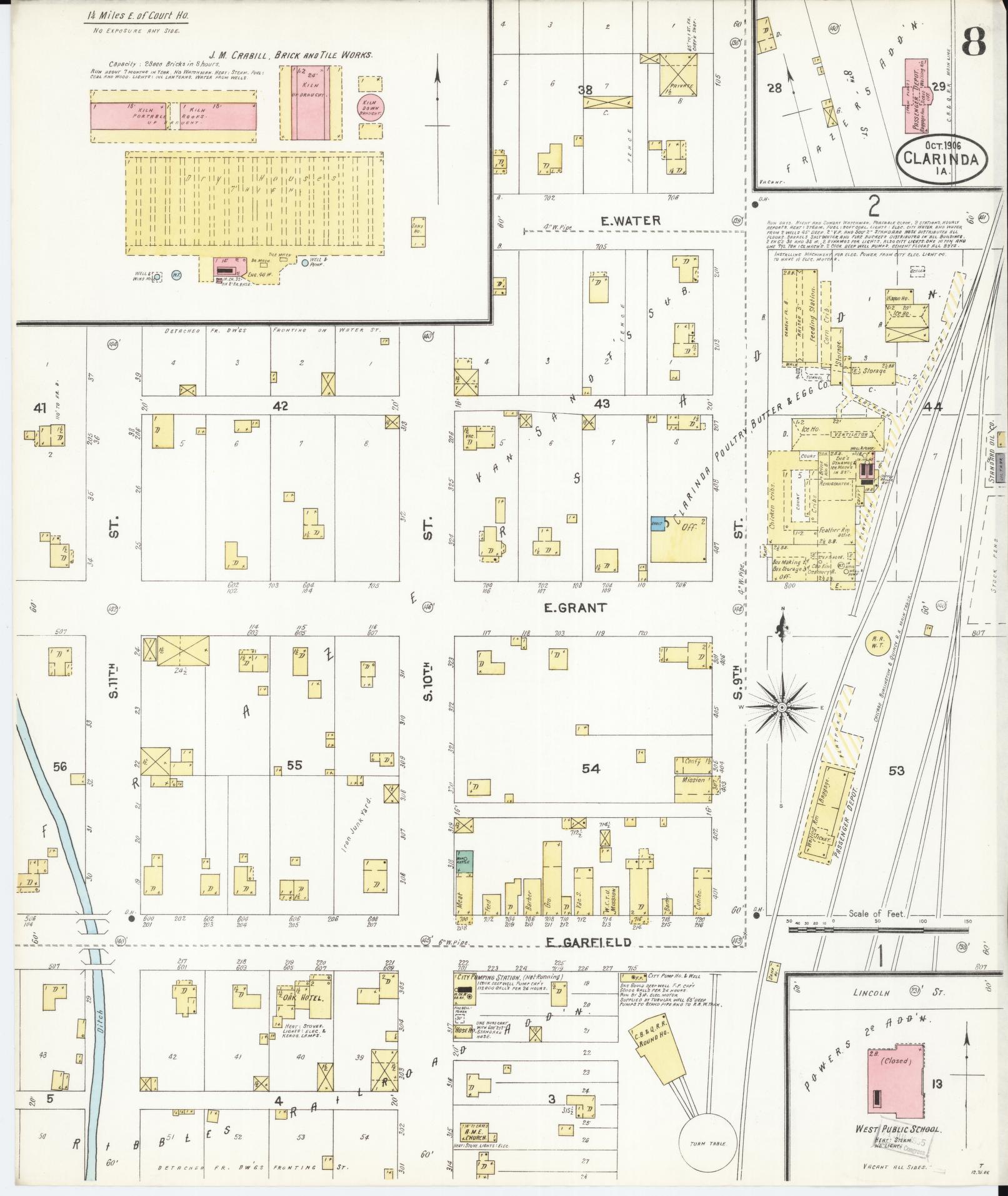 Sanborn Fire Insurance Map from Clarinda, Page County, Iowa (1906), Sheet #0008 - Historic Sanborn Fire Insurance Map Print, vintage old map wall art