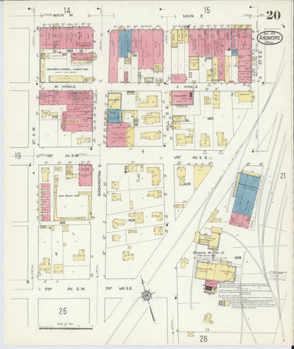 Sanborn Fire Insurance Map from Ardmore, Carter County, Oklahoma (1913), Sheet #0020 - Complete Map Set gallery image, historic Sanborn map, vintage wall art, Oklahoma Oklahoma