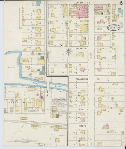 Sanborn Fire Insurance Map from Bluffton, Allen County, Ohio (1895), Sheet #0002 - Historic Sanborn Fire Insurance Map Print, vintage old map wall art, antique decor, genealogy gift, Ohio Ohio map