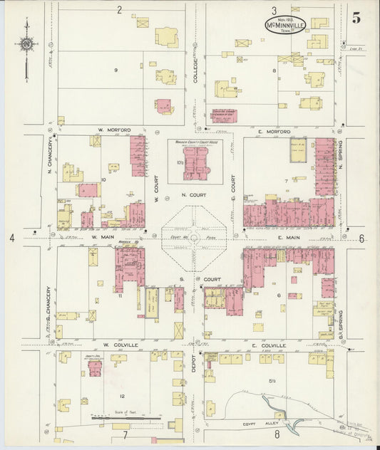 Sanborn Fire Insurance Map from McMinnville, Warren County, Tennessee (1913), Sheet #0005 - Historic Sanborn Fire Insurance Map Print, vintage old map wall art, antique decor, genealogy gift, Tennessee Tennessee map